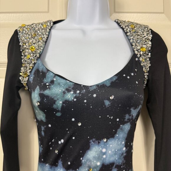 Bebe Addiction Galaxy Rhinestone Trim Mini Dress XXS BNWT - Picture 2 of 8